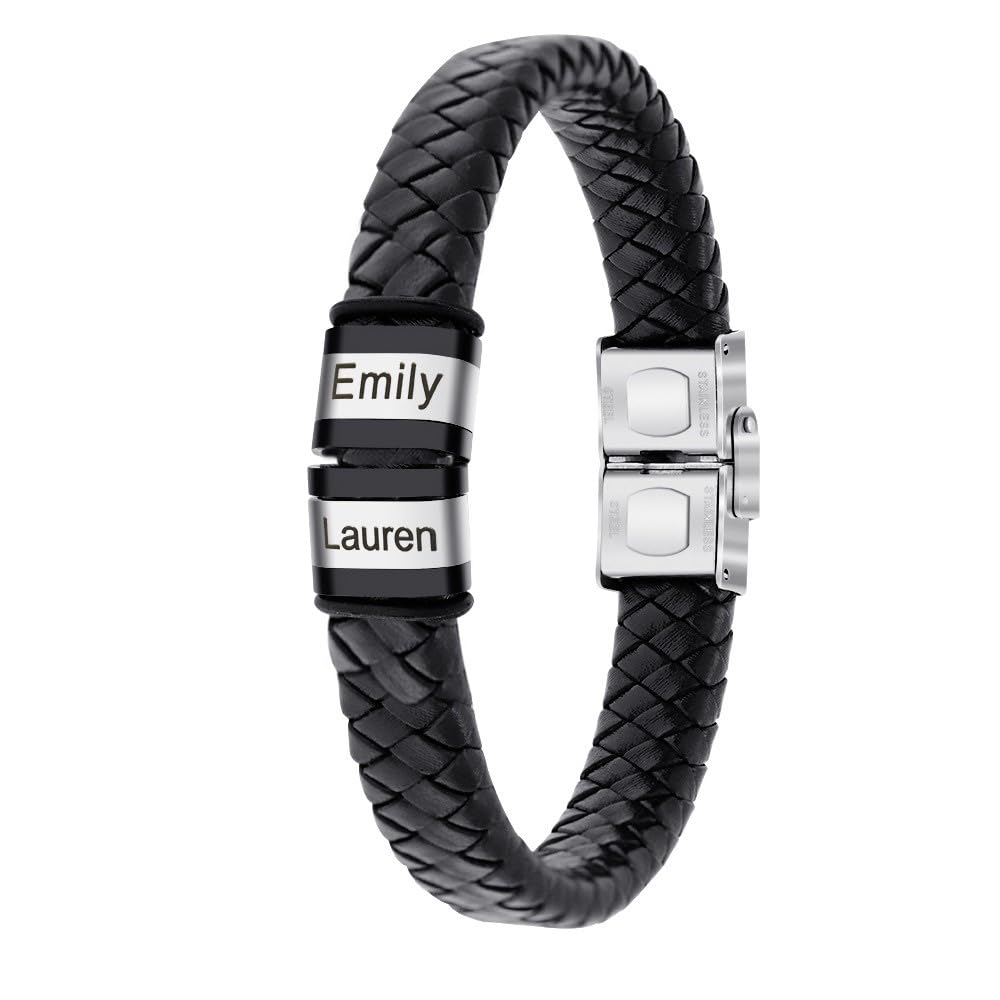 Male Principal Gift|personalized Stainless Steel Leather Bracelet For Men -  Custom Engraved Name Charm